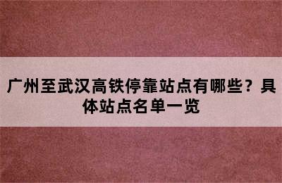 广州至武汉高铁停靠站点有哪些？具体站点名单一览