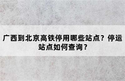 广西到北京高铁停用哪些站点？停运站点如何查询？