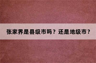 张家界是县级市吗？还是地级市？