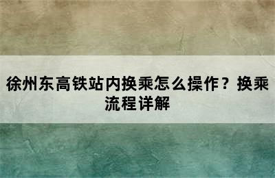 徐州东高铁站内换乘怎么操作？换乘流程详解