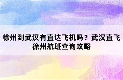 徐州到武汉有直达飞机吗？武汉直飞徐州航班查询攻略