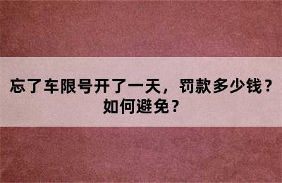 忘了车限号开了一天，罚款多少钱？如何避免？