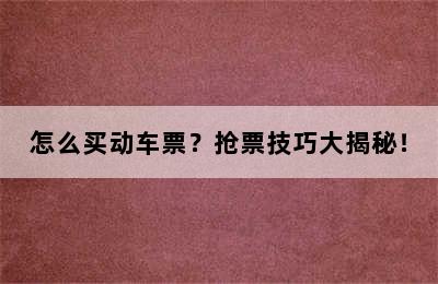 怎么买动车票？抢票技巧大揭秘！