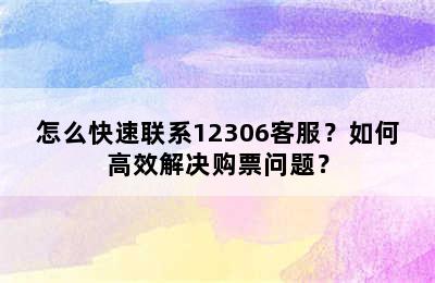 怎么快速联系12306客服？如何高效解决购票问题？