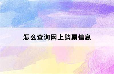 怎么查询网上购票信息