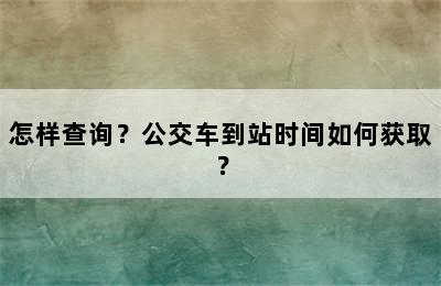 怎样查询？公交车到站时间如何获取？