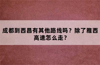 成都到西昌有其他路线吗？除了雅西高速怎么走？