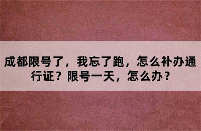 成都限号了，我忘了跑，怎么补办通行证？限号一天，怎么办？