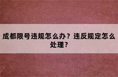 成都限号违规怎么办？违反规定怎么处理？