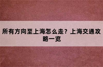所有方向至上海怎么走？上海交通攻略一览