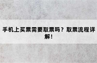 手机上买票需要取票吗？取票流程详解！