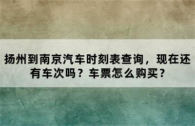 扬州到南京汽车时刻表查询，现在还有车次吗？车票怎么购买？