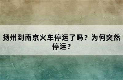 扬州到南京火车停运了吗？为何突然停运？