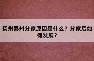 扬州泰州分家原因是什么？分家后如何发展？