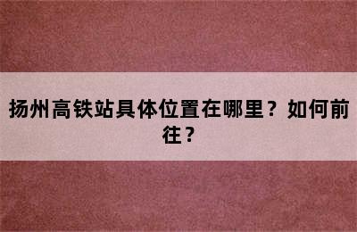 扬州高铁站具体位置在哪里？如何前往？