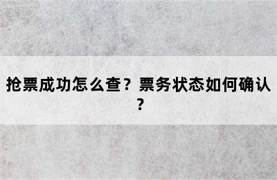 抢票成功怎么查？票务状态如何确认？