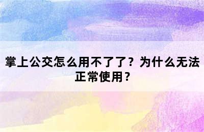 掌上公交怎么用不了了？为什么无法正常使用？