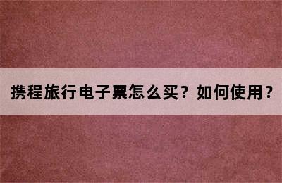 携程旅行电子票怎么买？如何使用？