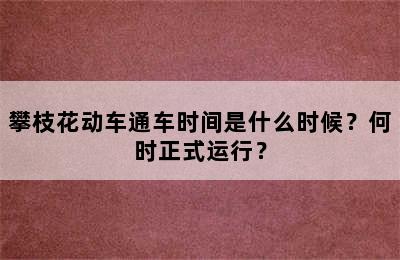 攀枝花动车通车时间是什么时候？何时正式运行？