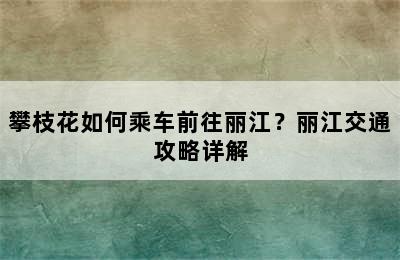 攀枝花如何乘车前往丽江？丽江交通攻略详解