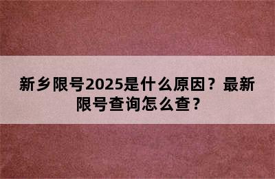 新乡限号2025是什么原因？最新限号查询怎么查？
