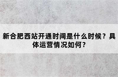 新合肥西站开通时间是什么时候？具体运营情况如何？