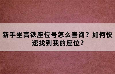 新手坐高铁座位号怎么查询？如何快速找到我的座位？