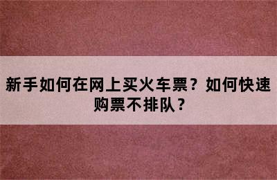 新手如何在网上买火车票？如何快速购票不排队？