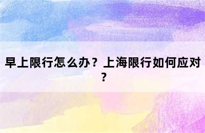 早上限行怎么办？上海限行如何应对？