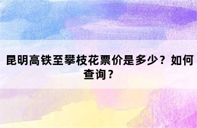 昆明高铁至攀枝花票价是多少？如何查询？