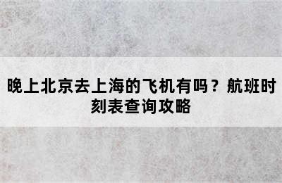 晚上北京去上海的飞机有吗？航班时刻表查询攻略