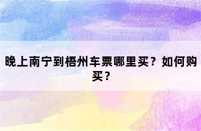 晚上南宁到梧州车票哪里买？如何购买？
