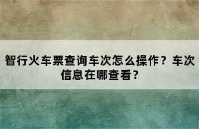 智行火车票查询车次怎么操作？车次信息在哪查看？