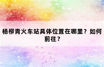 杨柳青火车站具体位置在哪里？如何前往？