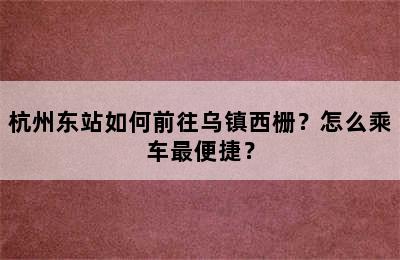 杭州东站如何前往乌镇西栅？怎么乘车最便捷？