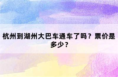 杭州到湖州大巴车通车了吗？票价是多少？