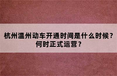 杭州温州动车开通时间是什么时候？何时正式运营？