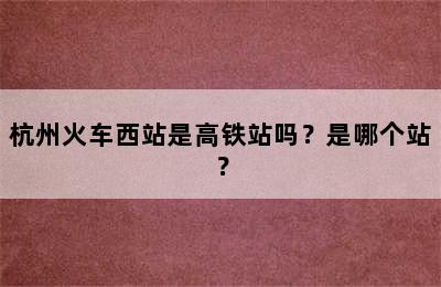杭州火车西站是高铁站吗？是哪个站？