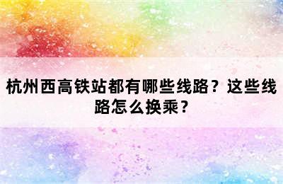 杭州西高铁站都有哪些线路？这些线路怎么换乘？