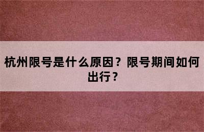 杭州限号是什么原因？限号期间如何出行？
