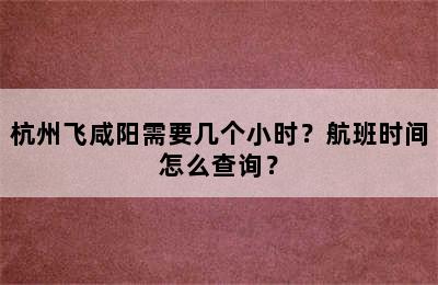 杭州飞咸阳需要几个小时？航班时间怎么查询？