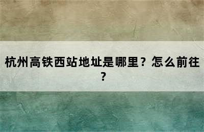 杭州高铁西站地址是哪里？怎么前往？