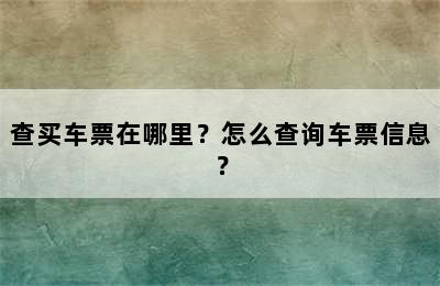 查买车票在哪里？怎么查询车票信息？