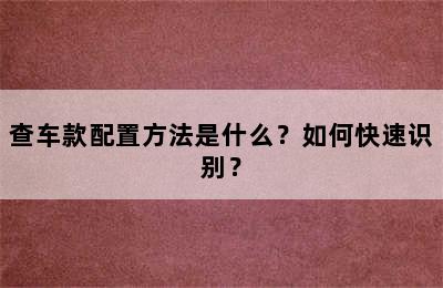 查车款配置方法是什么？如何快速识别？
