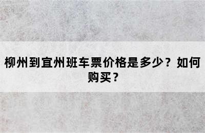 柳州到宜州班车票价格是多少？如何购买？