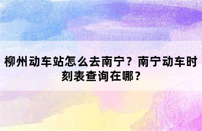 柳州动车站怎么去南宁？南宁动车时刻表查询在哪？