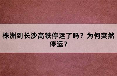 株洲到长沙高铁停运了吗？为何突然停运？