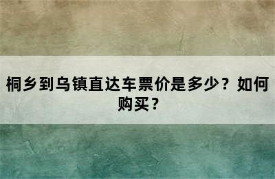 桐乡到乌镇直达车票价是多少？如何购买？