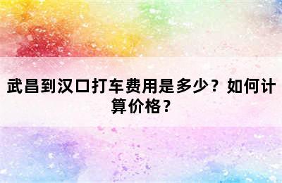 武昌到汉口打车费用是多少？如何计算价格？
