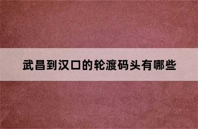 武昌到汉口的轮渡码头有哪些